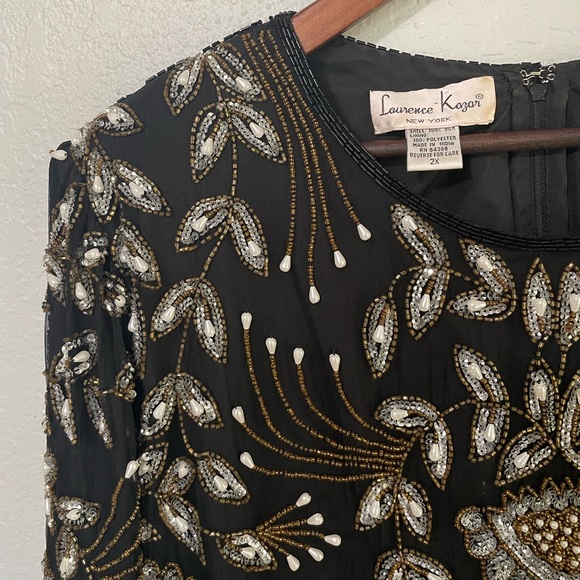 Vintage Plus Size 100% Silk Beaded Blouse - Picture 2 of 13